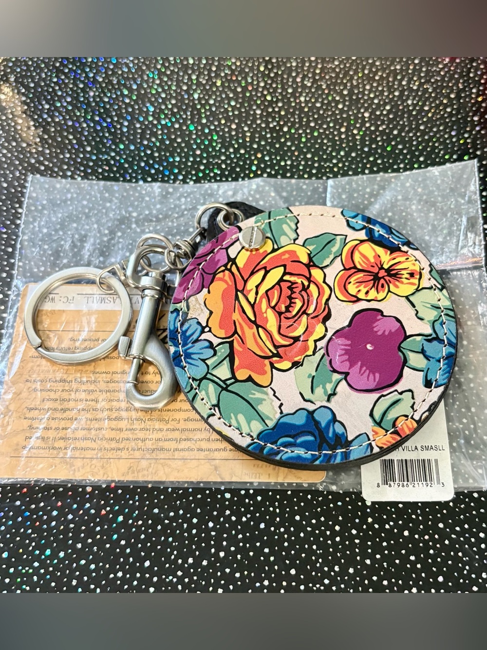 Patricia Nash Floral Round Mirror Keychain - Yellow, Purple, Blue, Green